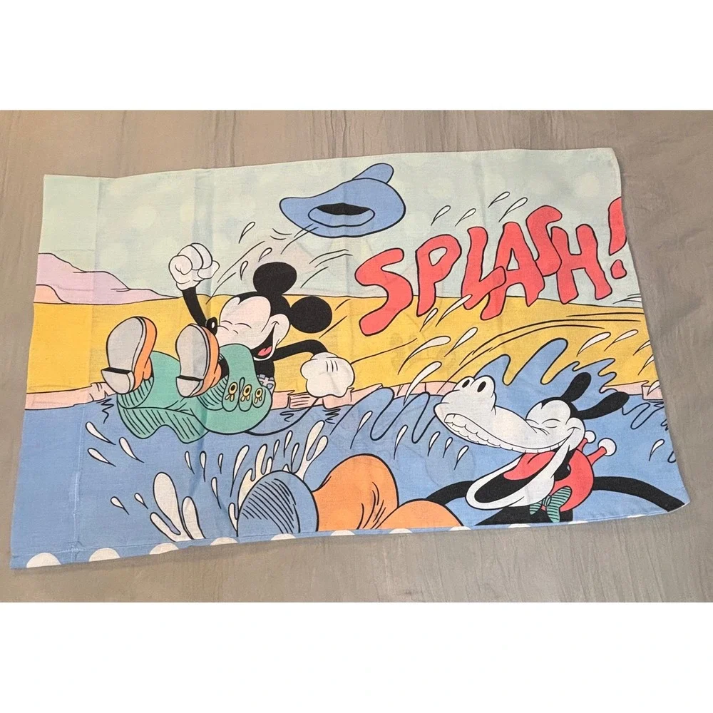 Vtg Disney Mickey Mouse Horace Horsecollar Splash Cowboy Pillowcase double sided